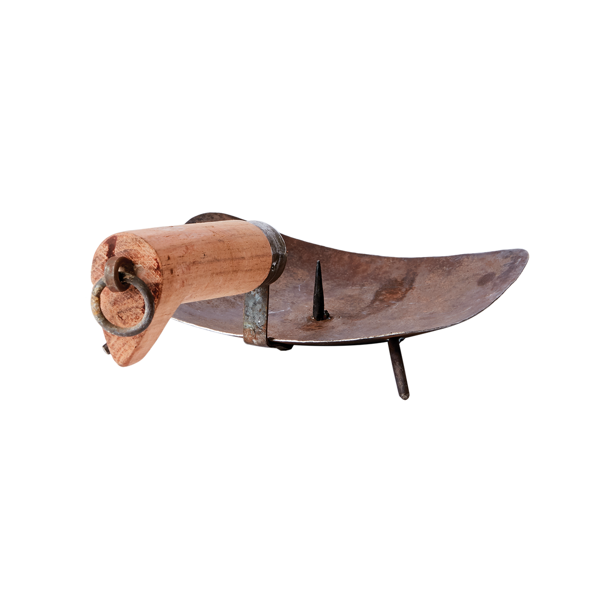 TREASURE Ljushållare av rostbrunt järn med träskaft, järnring och ljuspigg, längd 30 cm – bild 2