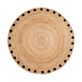 JUNI Matta i flätad jute, natur med svarta prickar längs kanten, diameter 100 cm