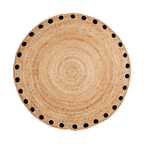 JUNI Matta i flätad jute, natur med svarta prickar längs kanten, diameter 100 cm