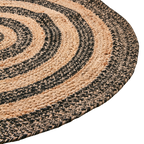 JUNI Matta i handvävd jute med svarta och naturfärgade ringar, diameter 90 cm – bild 2