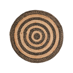 JUNI Matta i handvävd jute med svarta och naturfärgade ringar, diameter 90 cm