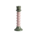 JOSSAN Ljusstake i stengods med rosa kulstam och grön fot och ljuskopp, Ø8 × H22 cm