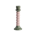 JOSSAN Ljusstake i stengods med rosa kulstam och grön fot och ljuskopp, Ø8 × H22 cm