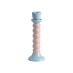 JOSSAN Ljusstake i stengods med rosa kulstam och ljusblå fot och ljuskopp, Ø8 × H22 cm