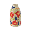 LISETT Vas i elfenbensvitt stengods med handmålade röda, blå och gula blommor, Ø16 cm och 30 cm hög
