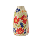 LISETT Vas i elfenbensvitt stengods med handmålade röda, blå och gula blommor, Ø16 cm och 30 cm hög