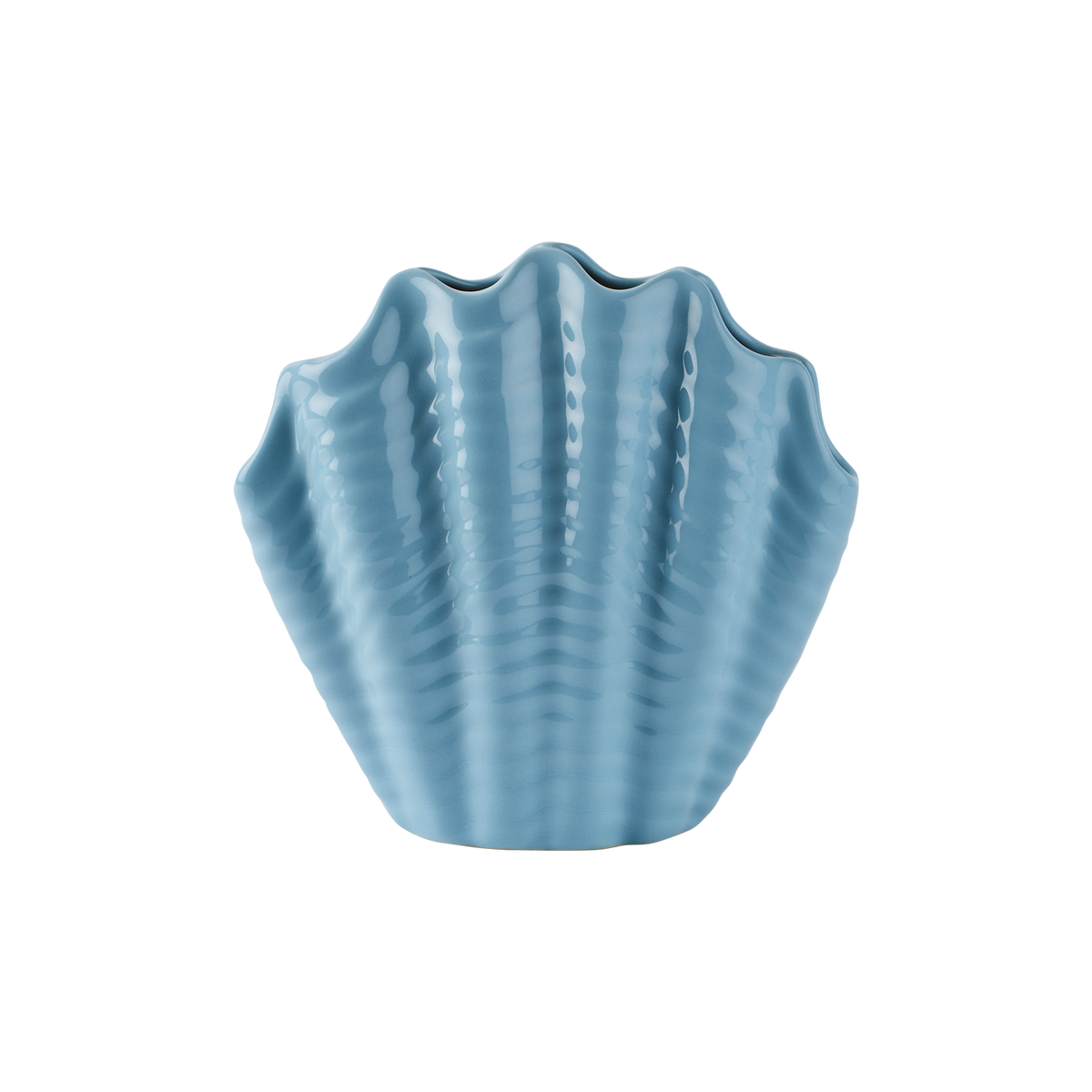 SHELL Vas i gråblått glaserat stengods formad som ett musselskal, höjd 17 cm