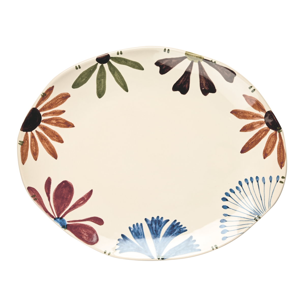 ANNABELLE Serveringsfat i stengods med handmålade blommor längs kanten, 40 × 32 cm