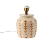 LISETT Lampfot i elfenbensvitt stengods med handmålade senapsgula bladrankor, Ø19,5 cm och 28 cm hög