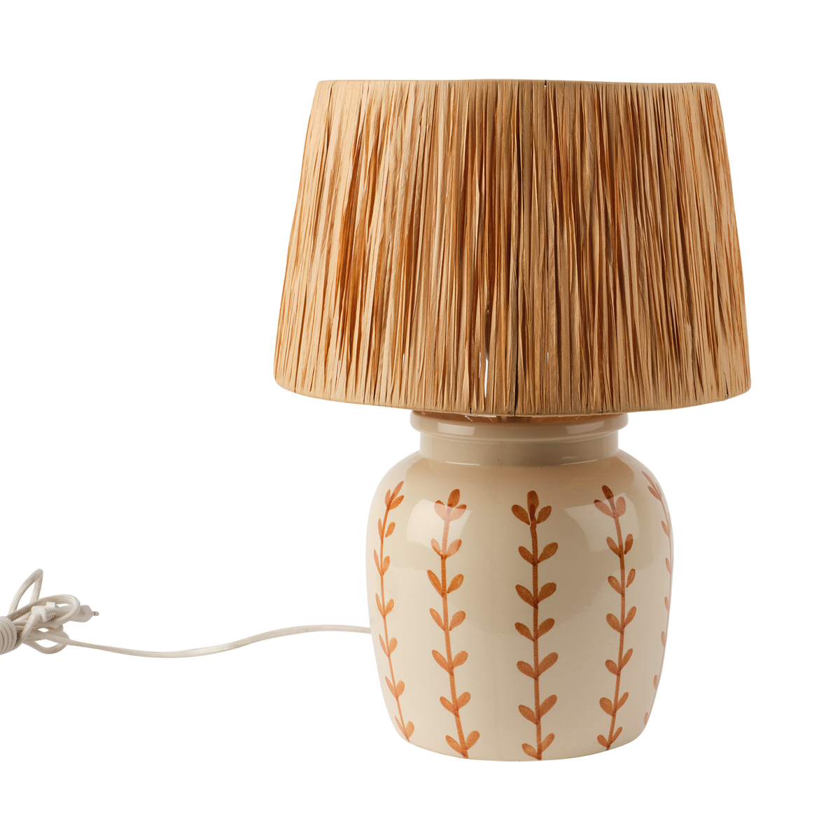 LISETT Lampfot i elfenbensvitt stengods med handmålade senapsgula bladrankor, Ø19,5 cm och 28 cm hög – bild 3