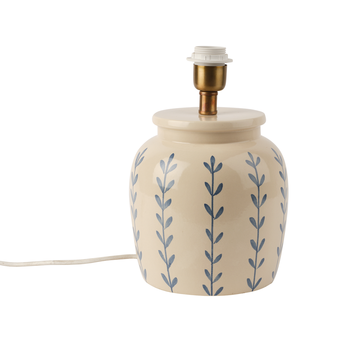 LISETT Lampfot i elfenbensvitt stengods med handmålade blå bladrankor, Ø19,5 cm och 28 cm hög