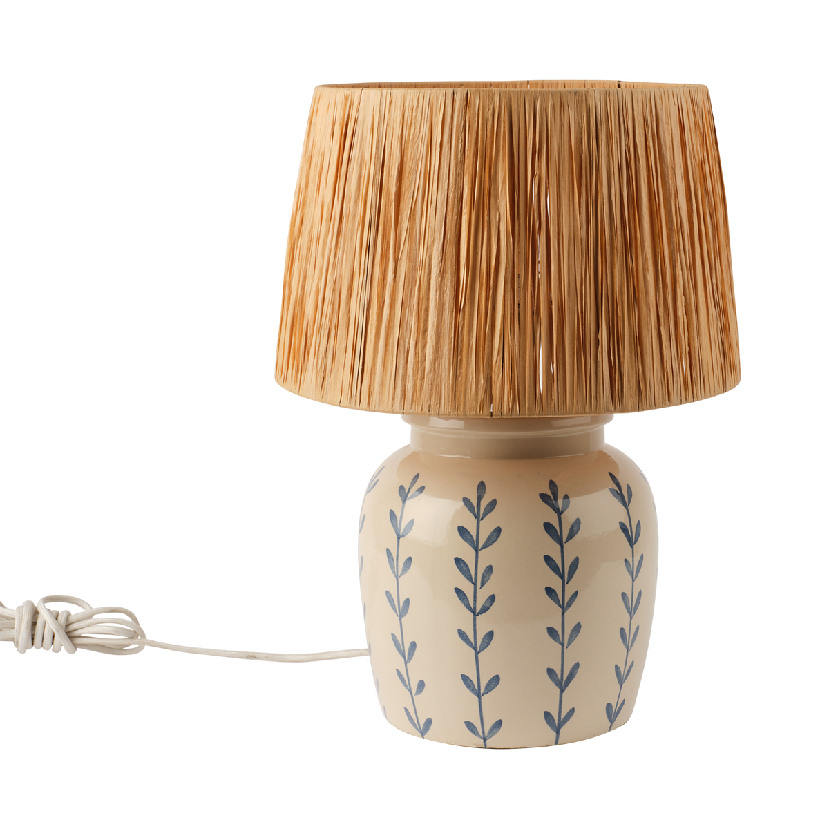 LISETT Lampfot i elfenbensvitt stengods med handmålade blå bladrankor, Ø19,5 cm och 28 cm hög – bild 2