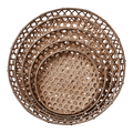 SINAN Fat, set om 5 i flätad bambu med metallkant, natur, från Ø43 till Ø75 cm