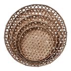 SINAN Fat, set om 5 i flätad bambu med metallkant, natur, från Ø43 till Ø75 cm