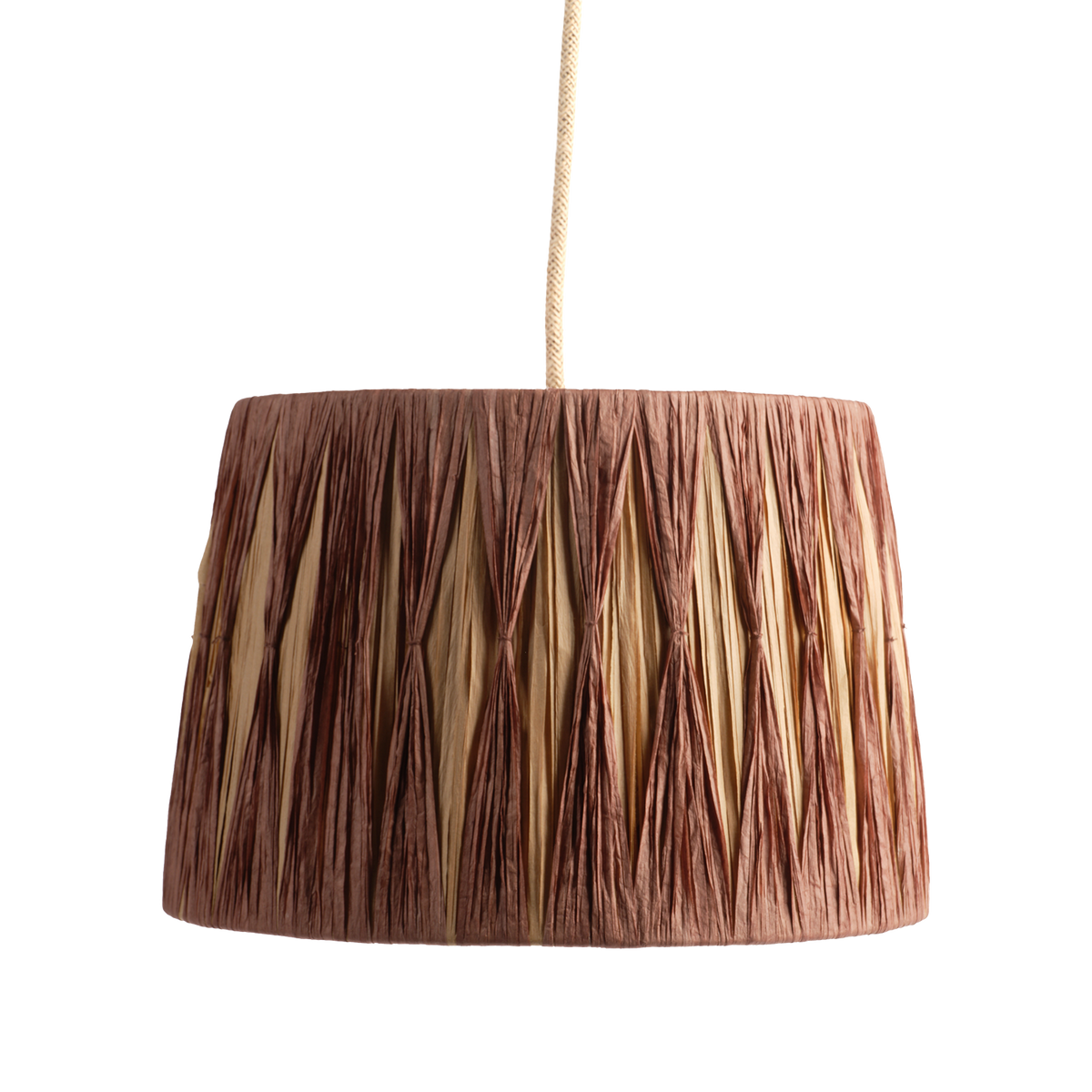 LANDO Lampskärm i brunt och naturfärgat raffiagräs med sicksackmönster, Ø25/30 cm och 20 cm hög – bild 2