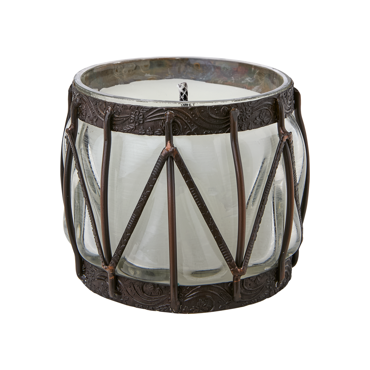 EVENT Uteljus i klarglas med brun järnhållare med korsande spjälor, diameter 15 cm