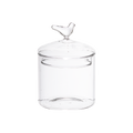 KLING Burk med lock i klart glas med fågel som knopp, höjd 14 cm
