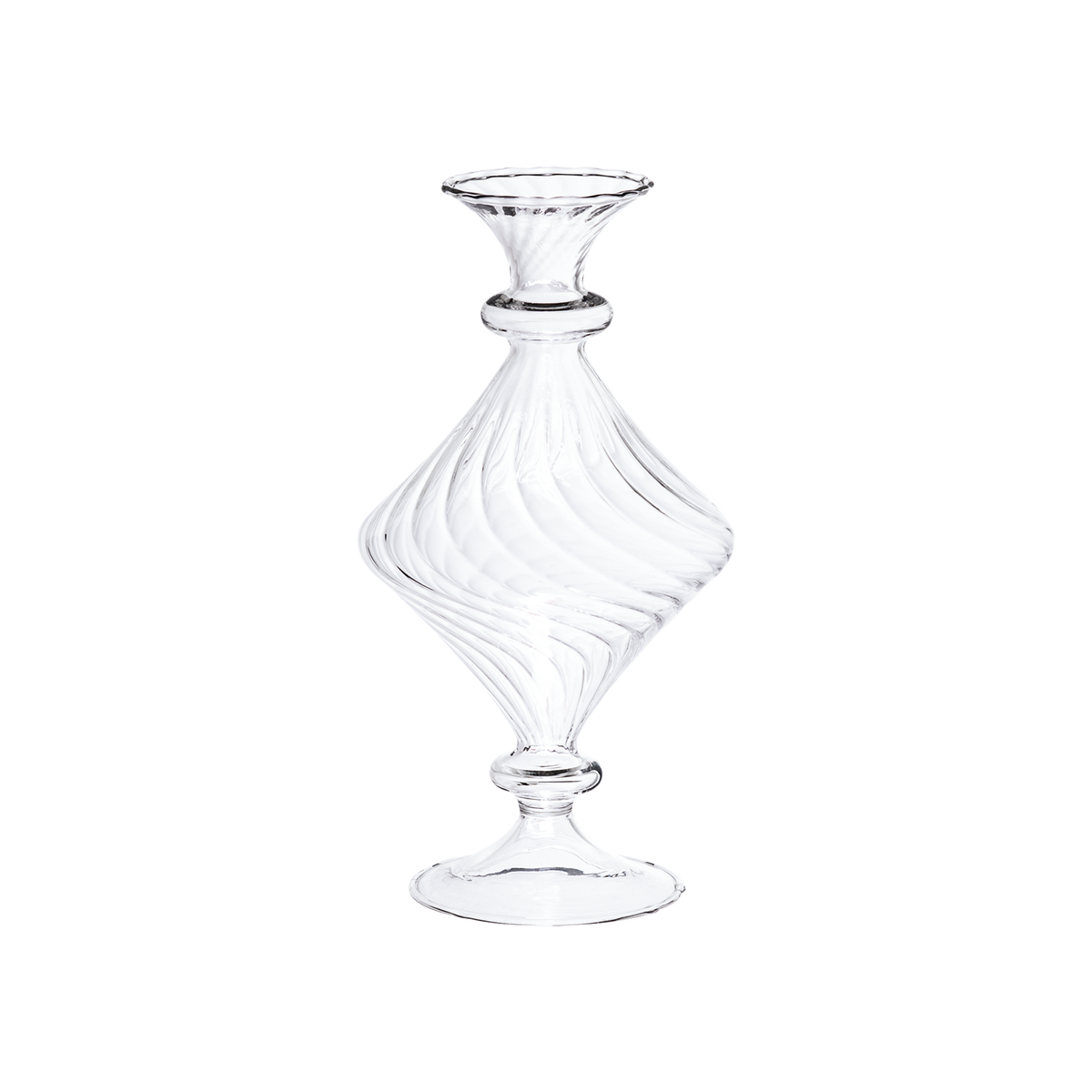 OLIVIA Vas i klart munblåst glas, räfflad diamantform på fot, höjd 19 cm