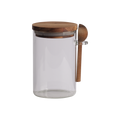 KALLE Burk med lock i klart glas och akaciaträ med hängande träsked, höjd 13 cm