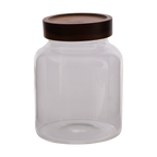 KALLE Burk med lock, Klar/brun – förvaringsburk i klart glas med lock i akaciaträ, Ø13 cm