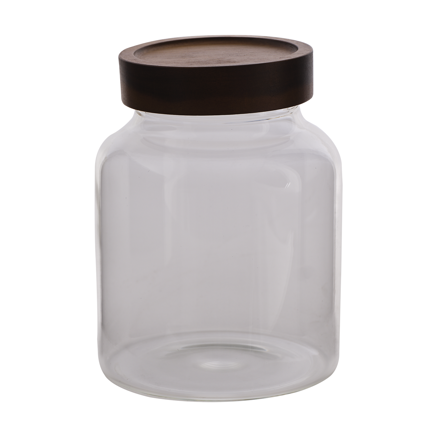 KALLE Burk med lock, Klar/brun – förvaringsburk i klart glas med lock i akaciaträ, Ø13 cm