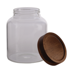 KALLE Burk med lock, Klar/brun – förvaringsburk i klart glas med lock i akaciaträ, Ø13 cm – bild 2