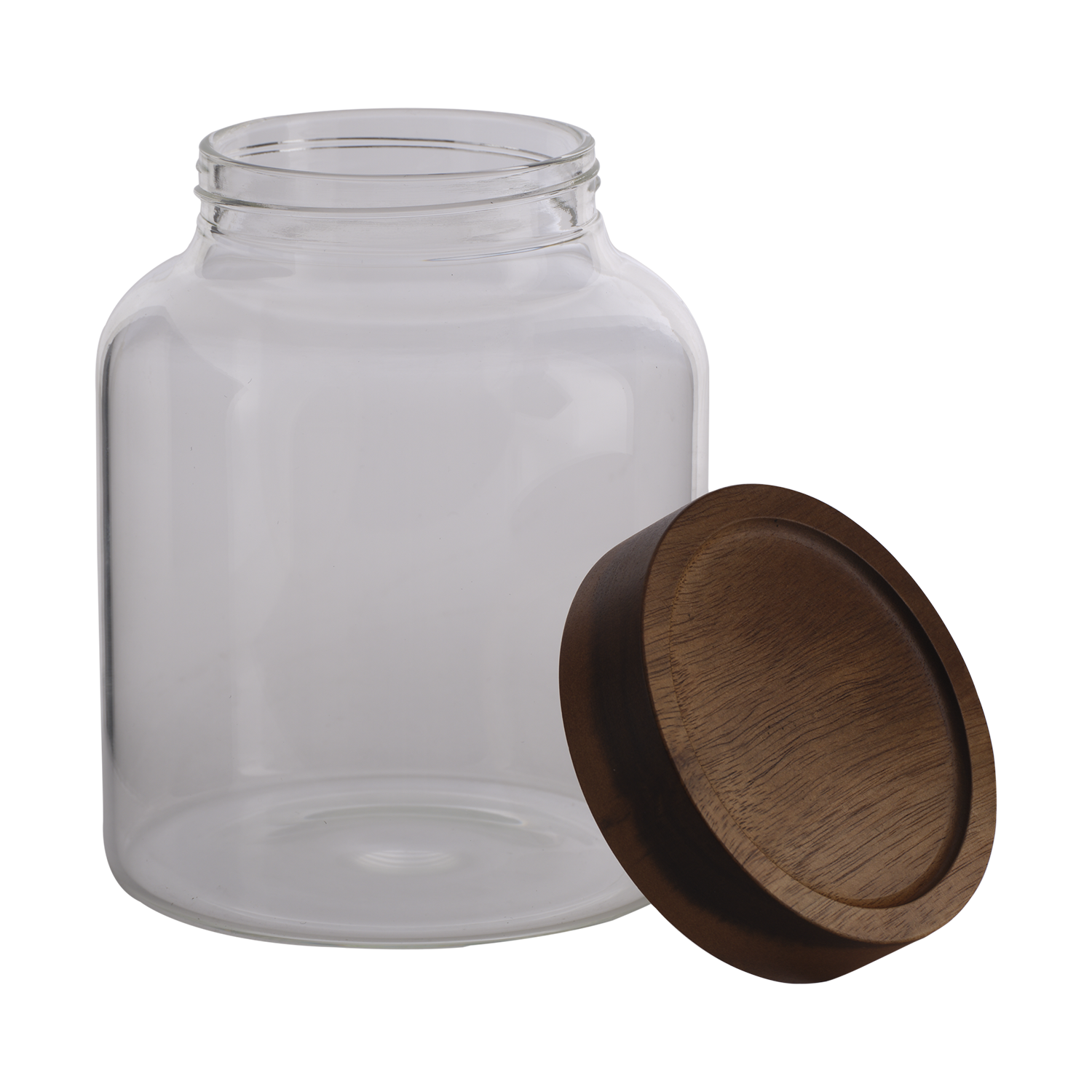 KALLE Burk med lock, Klar/brun – förvaringsburk i klart glas med lock i akaciaträ, Ø13 cm – bild 2