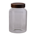 KALLE Burk med lock, Klar/brun – förvaringsburk i klart glas med lock i akaciaträ, Ø13 cm – bild 3