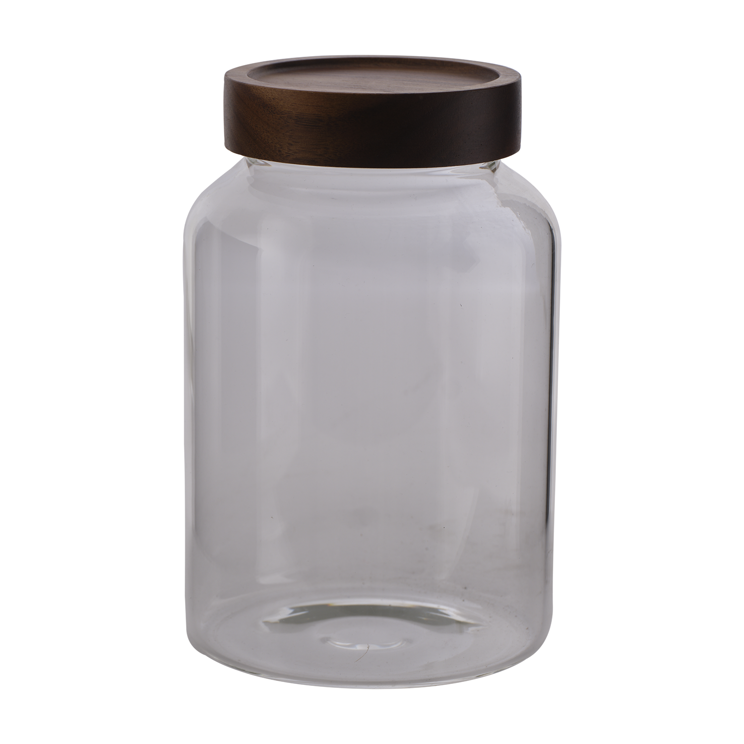 KALLE Burk med lock, Klar/brun – förvaringsburk i klart glas med lock i akaciaträ, Ø13 cm – bild 3