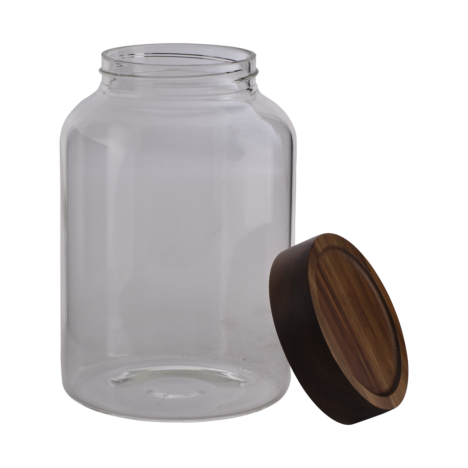 KALLE Burk med lock, Klar/brun – förvaringsburk i klart glas med lock i akaciaträ, Ø13 cm – bild 4