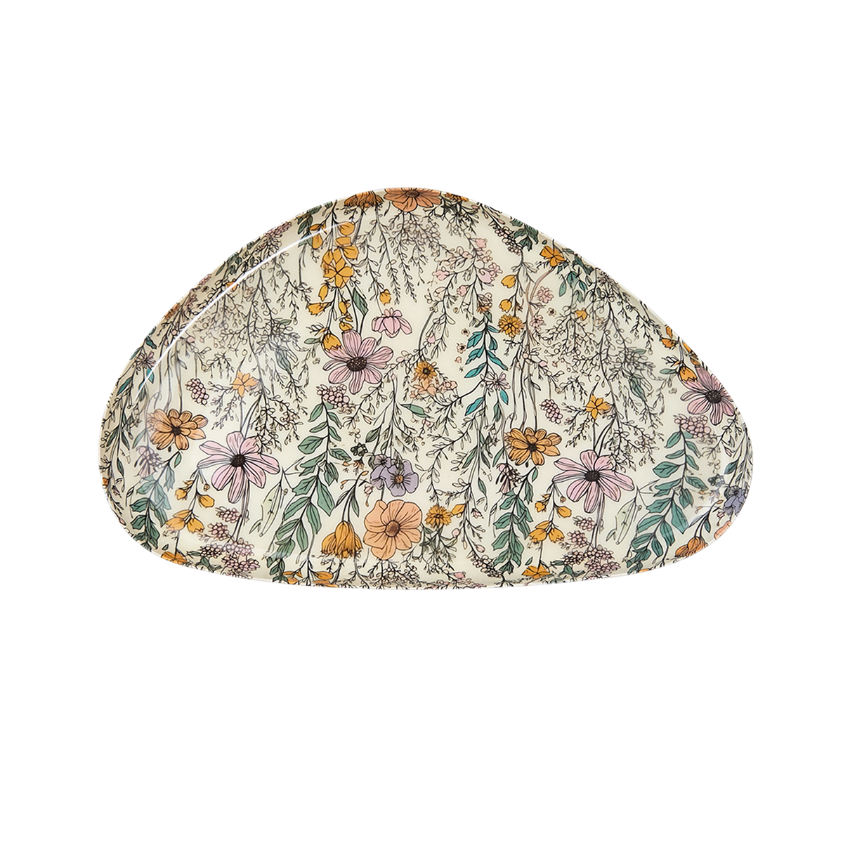 ELDORADO Fat i emaljerat järn med blommönster i gult, rosa och grönt på elfenbensvit botten, 25 × 15,5 cm