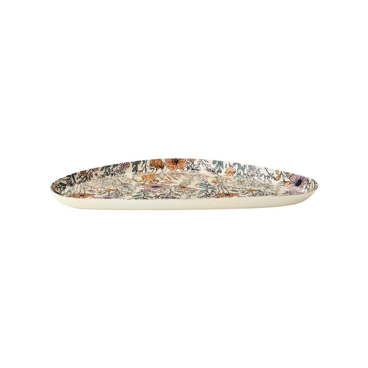 ELDORADO Fat i emaljerat järn med blommönster i gult, rosa och grönt på elfenbensvit botten, 25 × 15,5 cm – bild 2