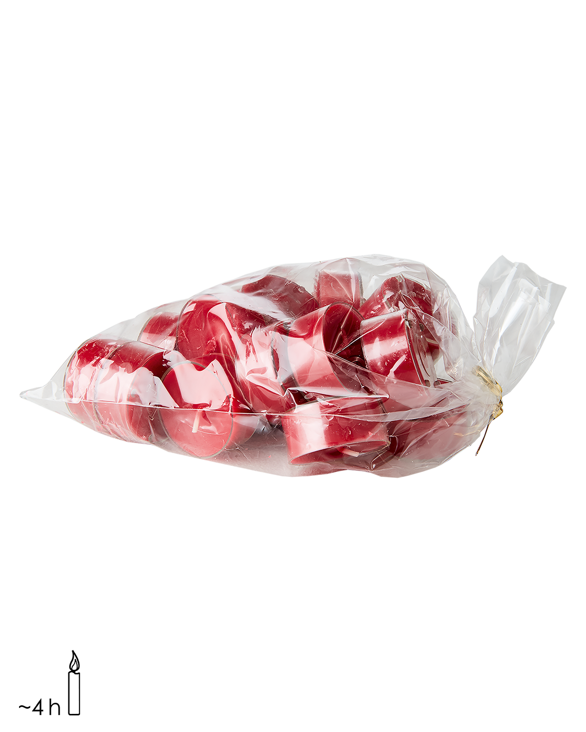 COLOURED TEALIGHTS Värmeljus i djupröd färg med genomskinlig kopp, Ø3,8 cm, 20-pack