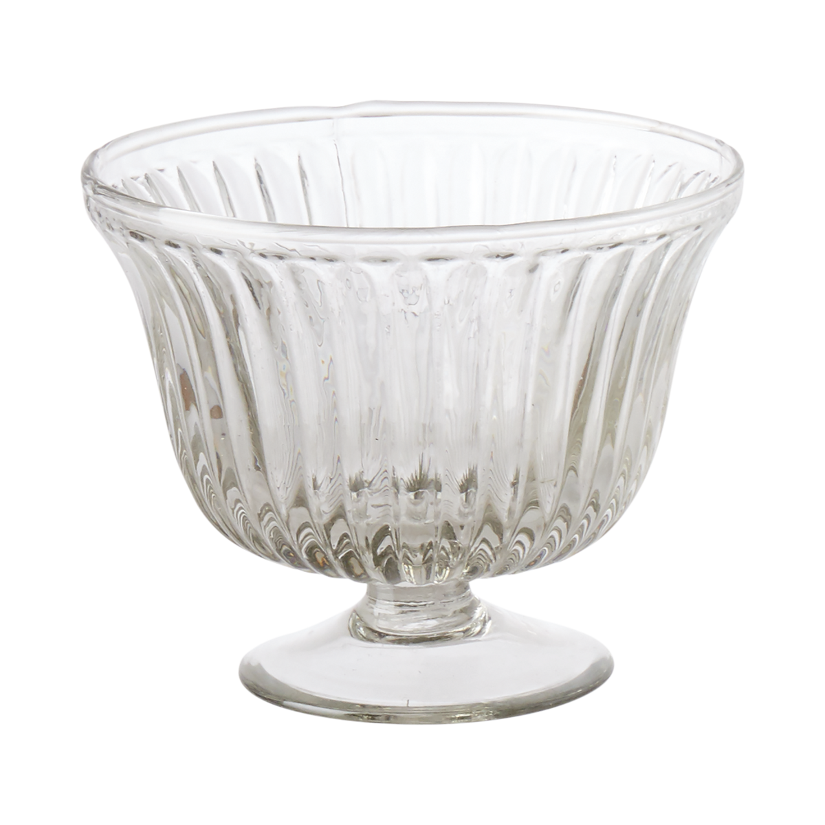 ROMANCE Skål på fot S i klart räfflat glas, diameter 12 cm och höjd 10 cm