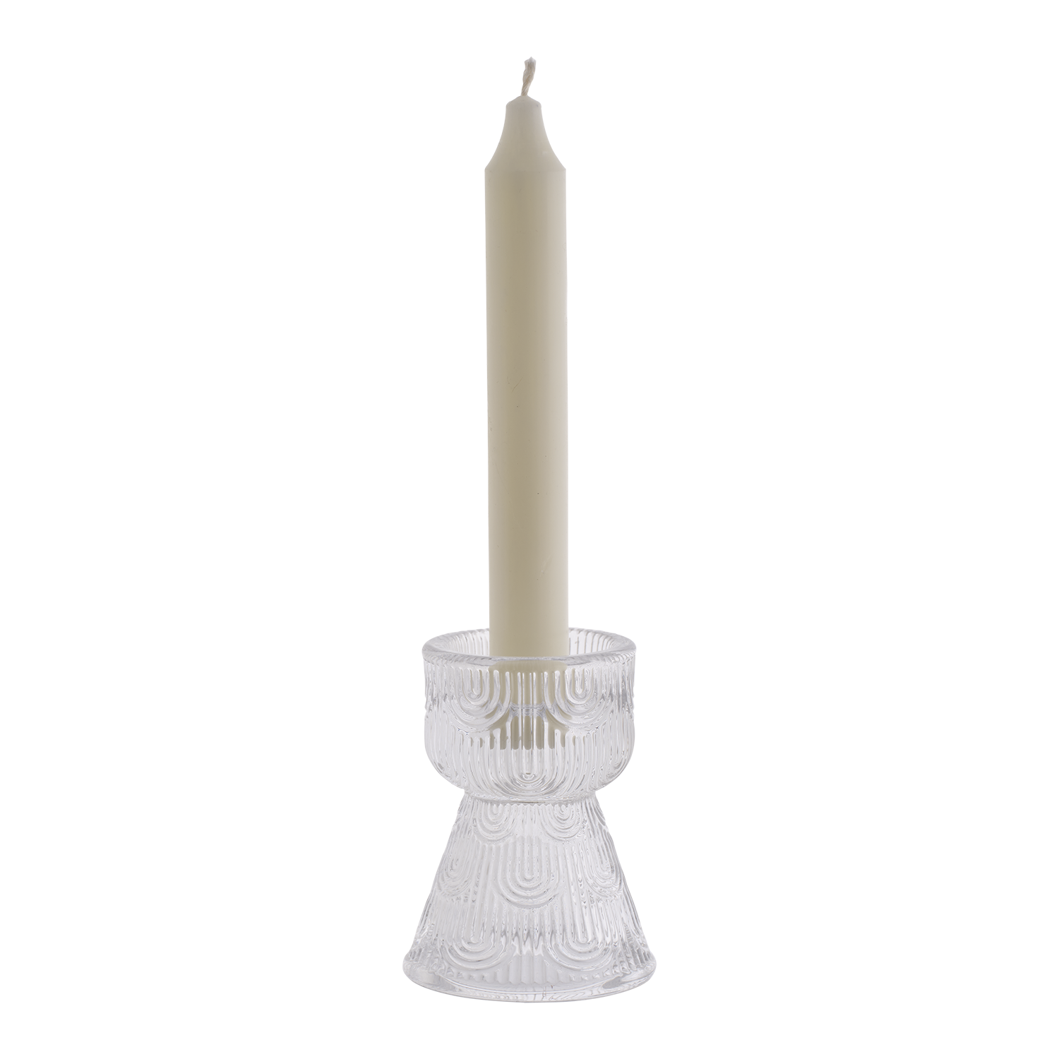 DAISY Ljusstake, Klar – timglasformad ljusstake i pressglas med bågmönster, H9,5 cm – bild 3