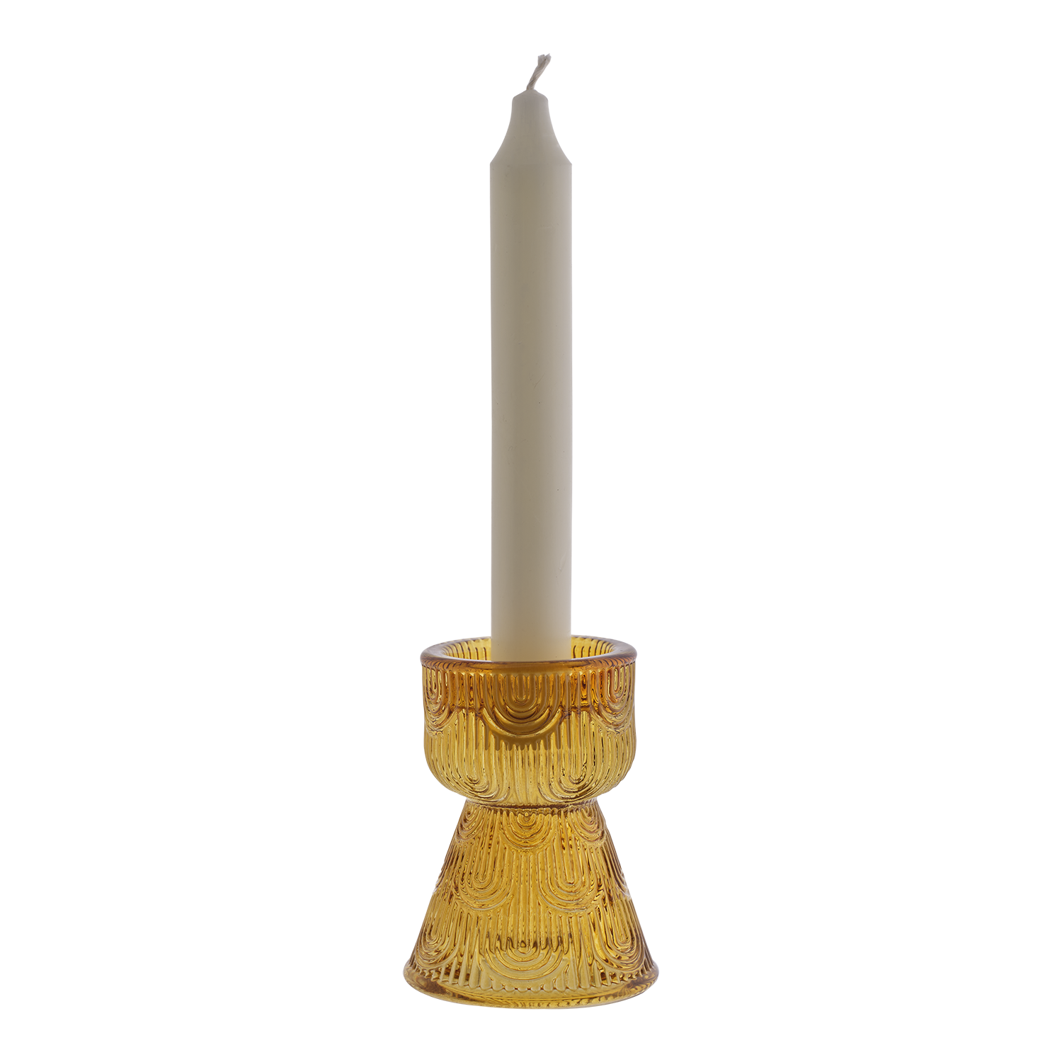 DAISY Ljusstake, Bärnsten – timglasformad ljusstake i pressglas med bågmönster, H9,5 cm – bild 3