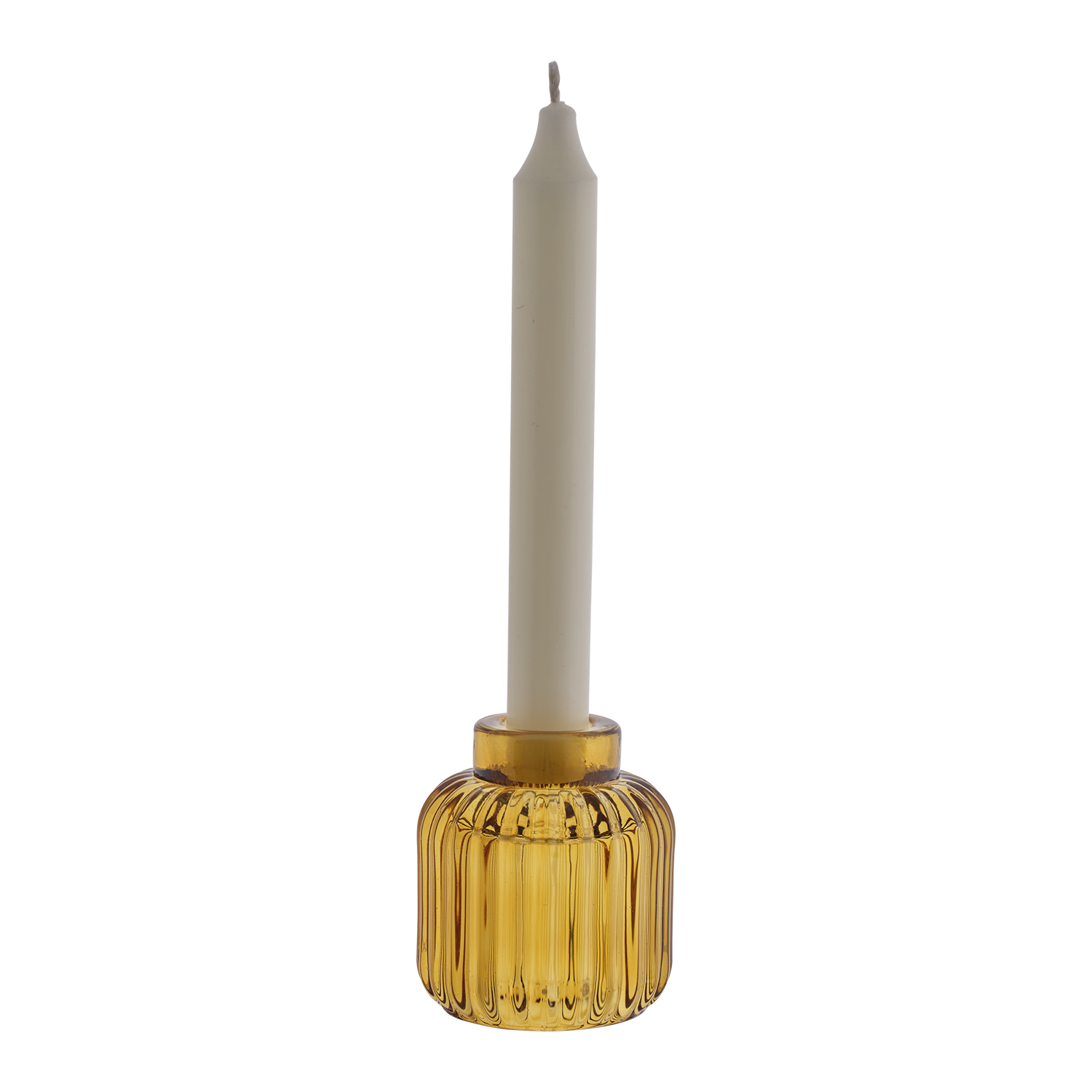 DAISY Ljusstake, Bärnsten – räfflad ljusstake i pressglas på fot, H8 cm – bild 3