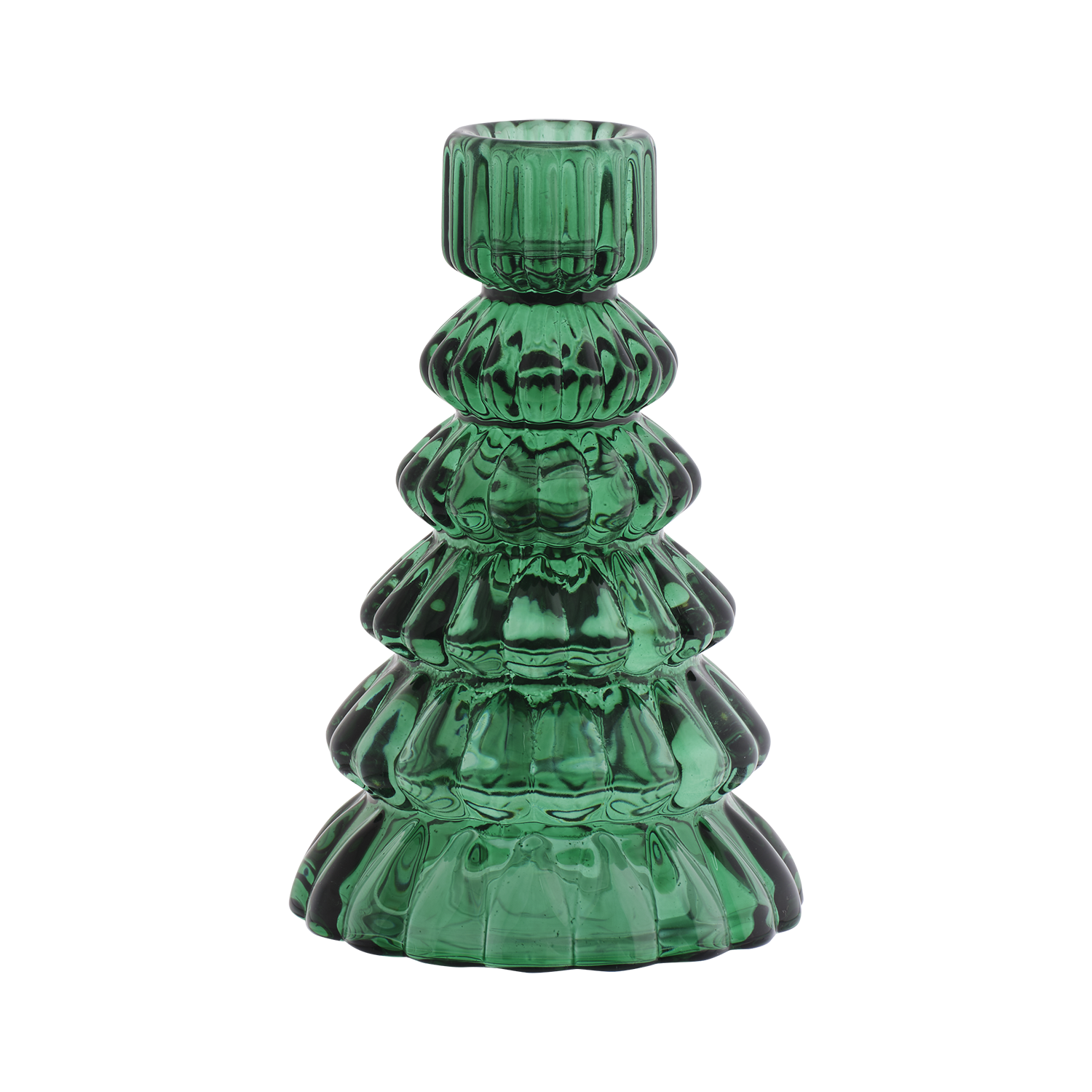 DAISY Ljusstake, Grön – våningsformad ljusstake i pressglas, H13 cm