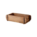UNIQUE Vintage tegelstensform i slitet trä med rostiga järnband, ca 32 × 15 × 9 cm