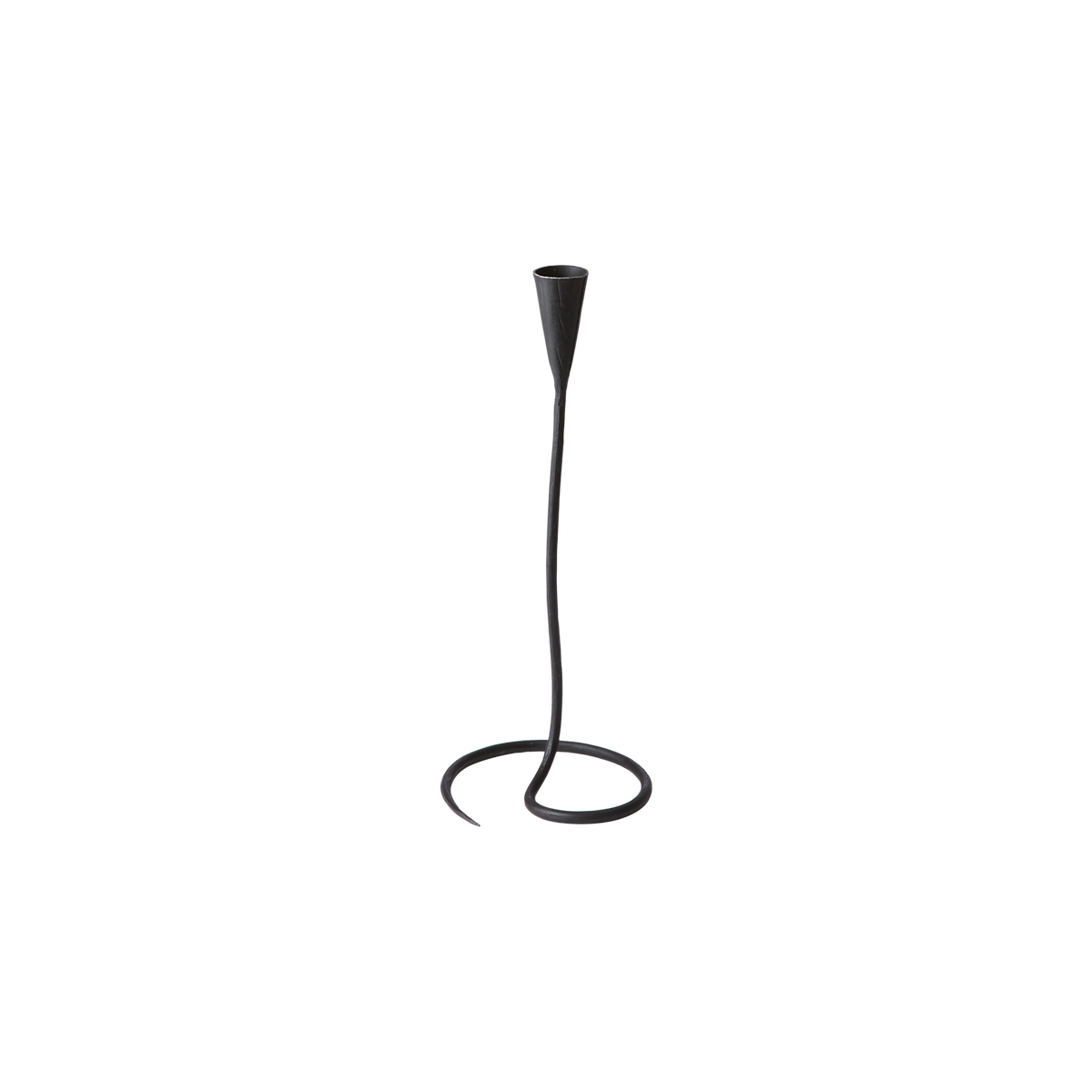 THOR Ljusstake i svart handsmitt järn med spiralformad fot och konisk ljuskopp, 32 cm hög