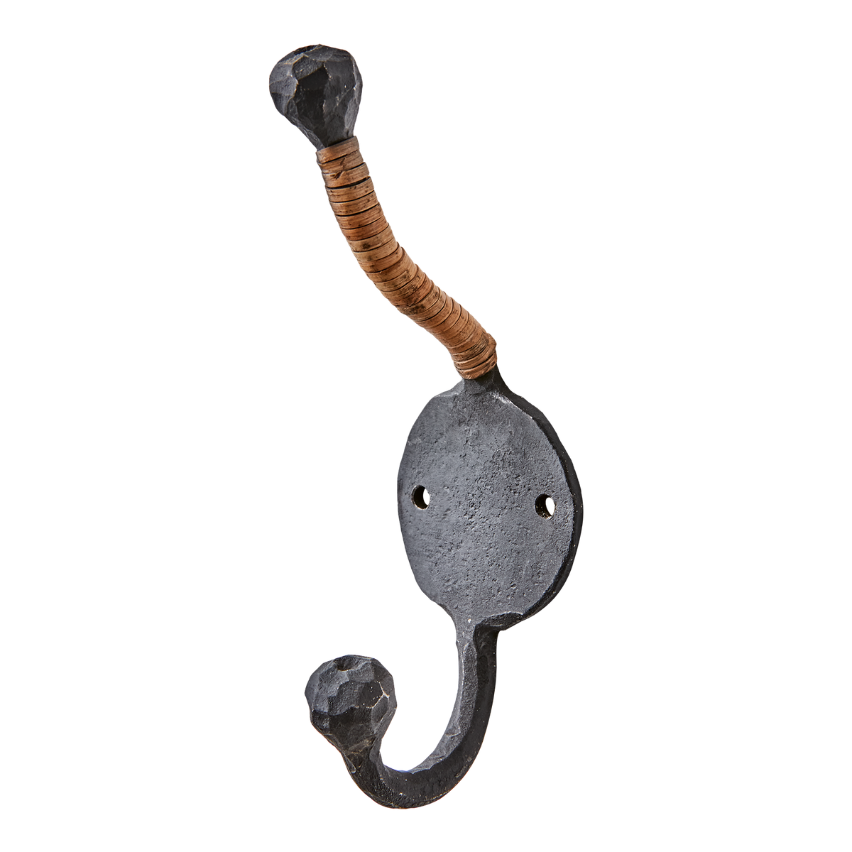 LOKE Krok i svart järn med rottinglindad arm och oval bakplatta, höjd 13 cm
