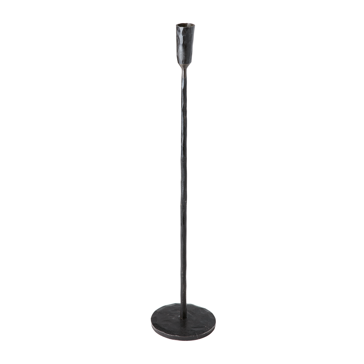 THOR Ljusstake i svart handsmitt järn med rund fot och konisk ljuskopp, 50 cm hög