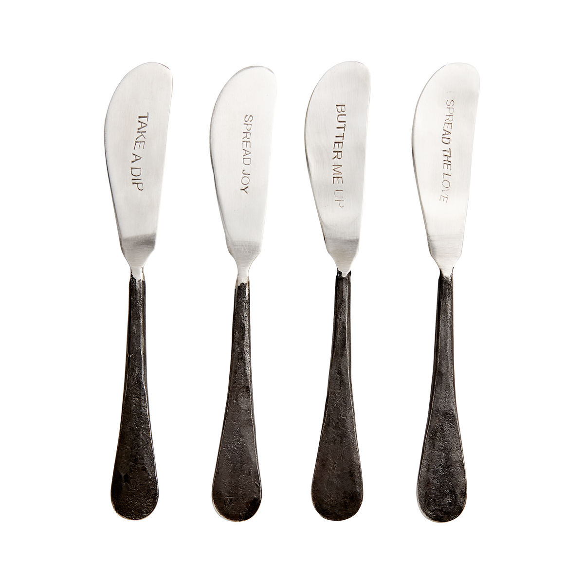 ODIN Smörknivar i set om fyra med blad i rostfritt stål och smidda svarta handtag, längd 17 cm