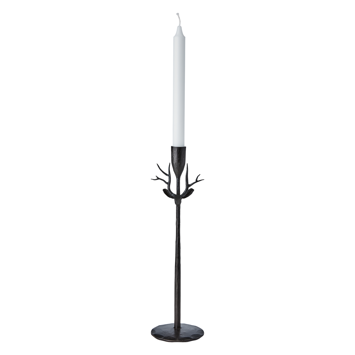 THOR Ljusstake i svart järn med hjorthuvud och horn under ljuskoppen, 36 cm hög – bild 3