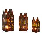 VILLAGE Ljuslykta hus, set om 3, Mässingsfärgad 2