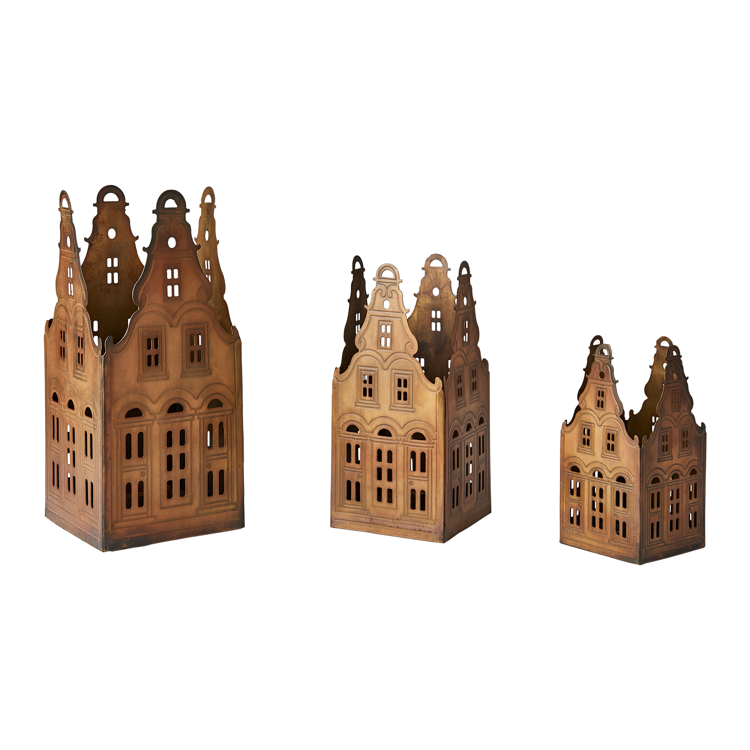VILLAGE Ljuslykta hus, set om 3, Mässingsfärgad 6
