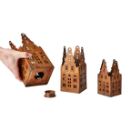 VILLAGE Ljuslykta hus, set om 3, Mässingsfärgad 8