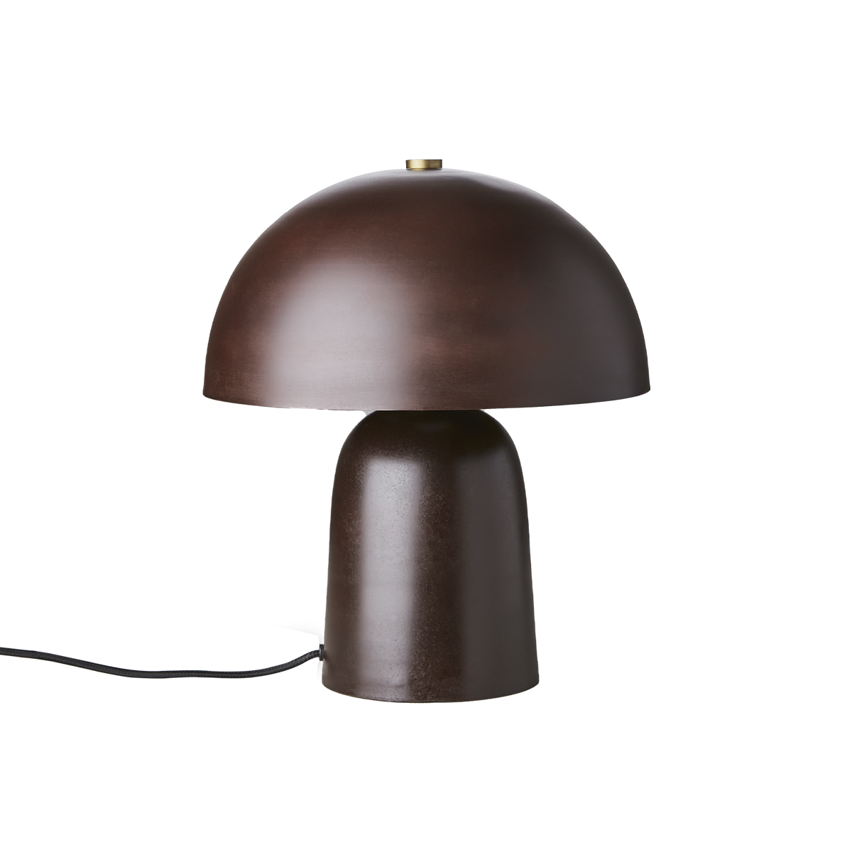 FUNGI Bordslampa M i mörkbrunt järn med svampformad kupa och mässingsknapp, höjd 38 cm