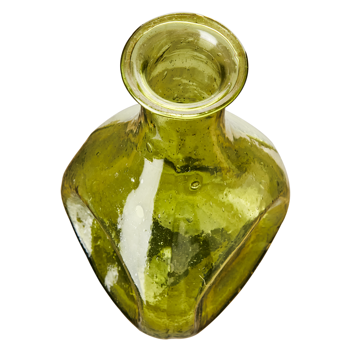 VIOLETTA Vas S i olivgrönt munblåst glas med smal hals och intryckta sidor, Ø10 × H14 cm – bild 2
