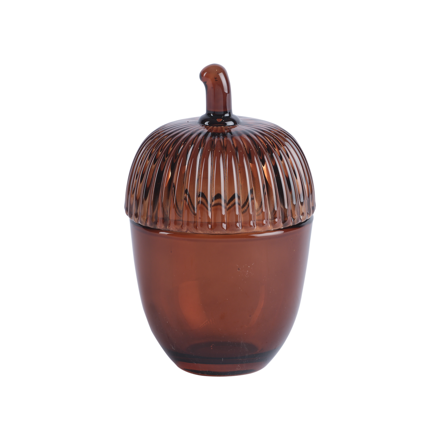 ROMANCE Skål med lock, Brun – liten skål i brunt glas formad som ett ekollon, H11,5 cm